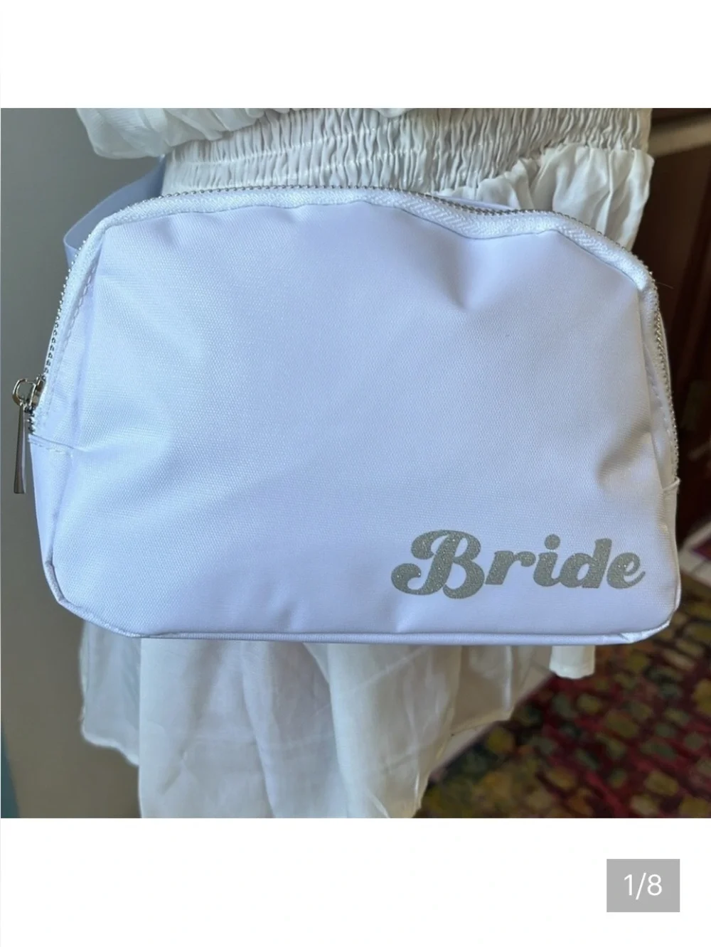 Brides Belt Bag  make up bag  cosmetic case  fanny pack   Nylon   White / silver